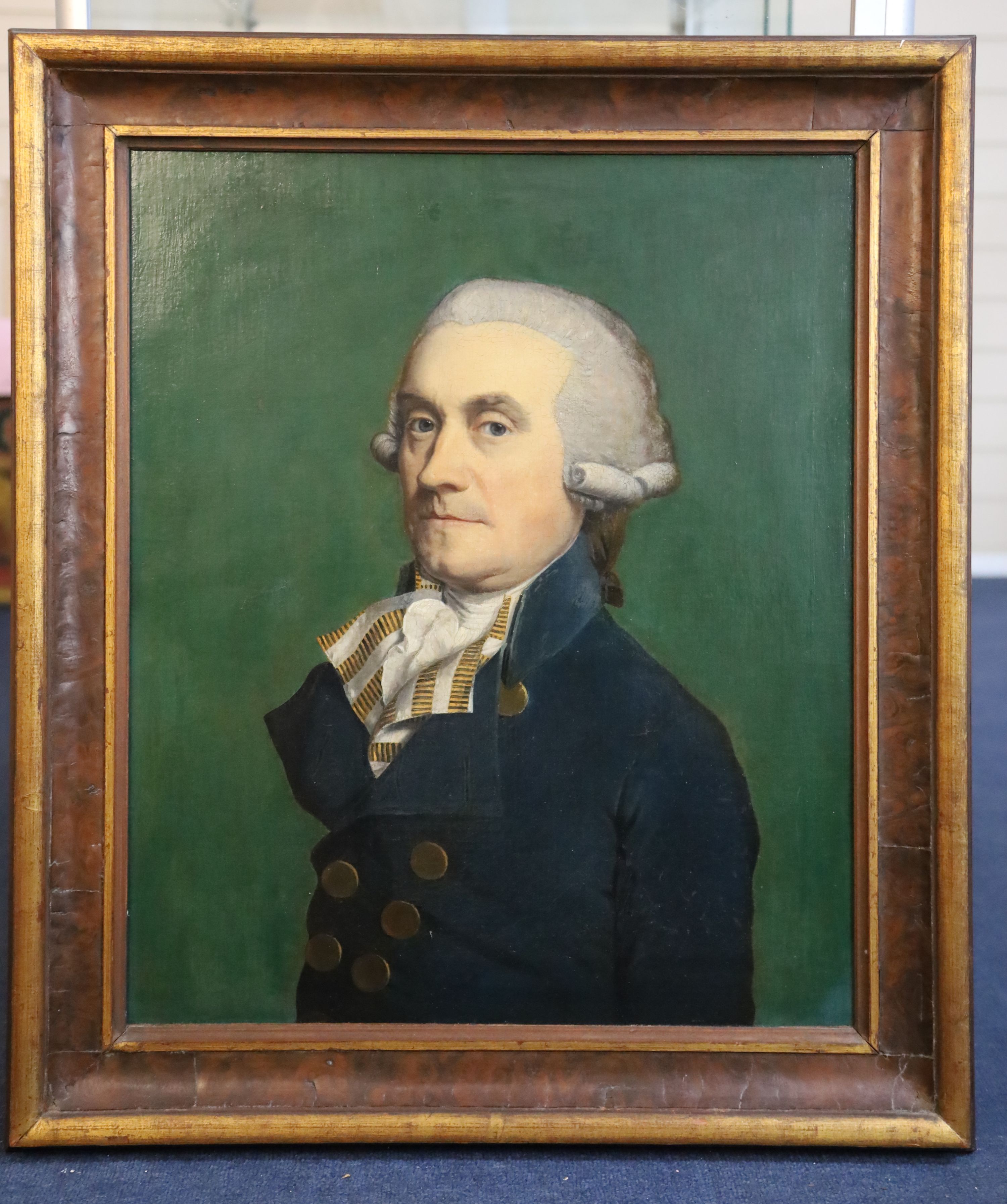18th century French School Portrait of a gentleman wearing a blue coat 24 x 20in.